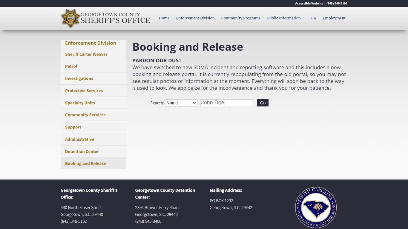 Booking and Release - GCSheriff.org