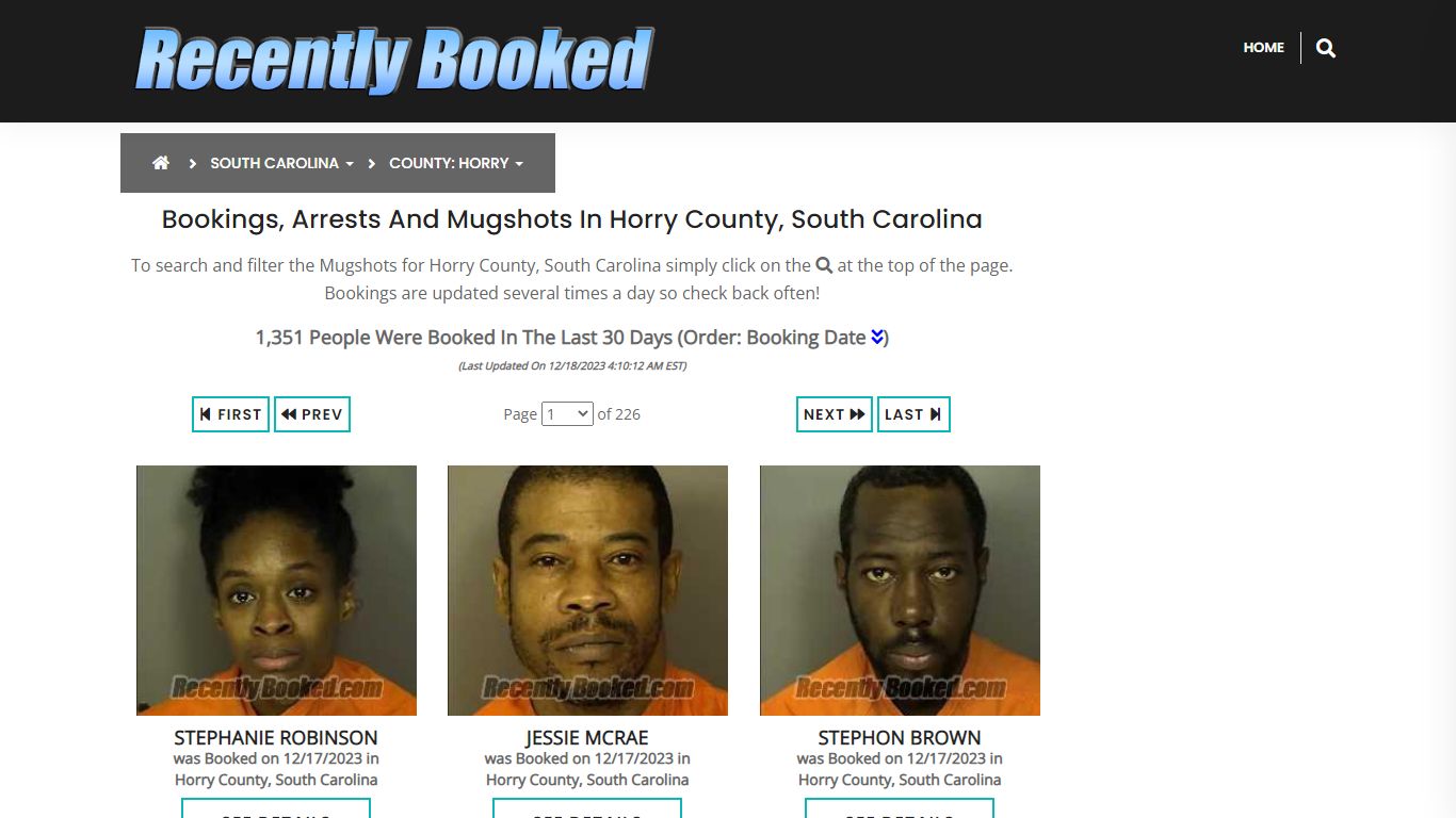 Bookings, Arrests and Mugshots in Horry County, South Carolina